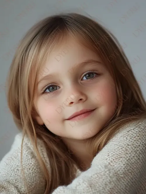 فتاة صغيرة ذات شعر أشقر وابتسامة ساحرة في صورة قريبة