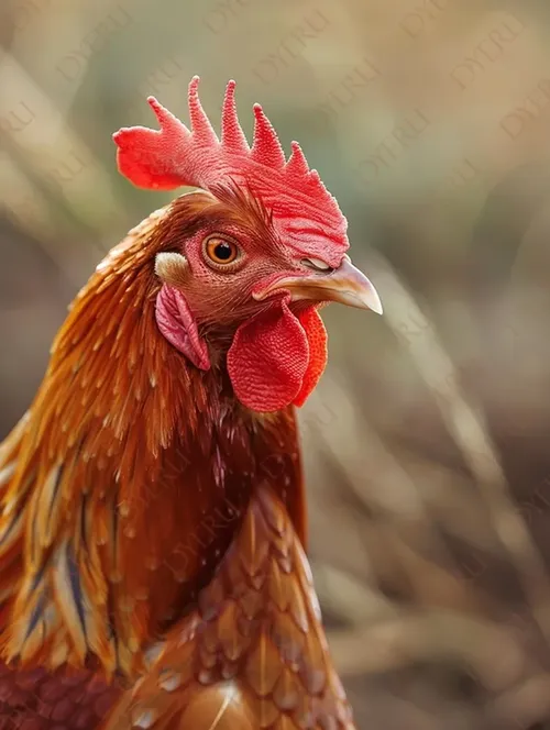 دجاجة حمراء جميلة مع تفاصيل دقيقة في الريش والوجه